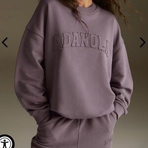 Adanola Distressed Varsity Oversized Sweatshirt Mauve Purple Small